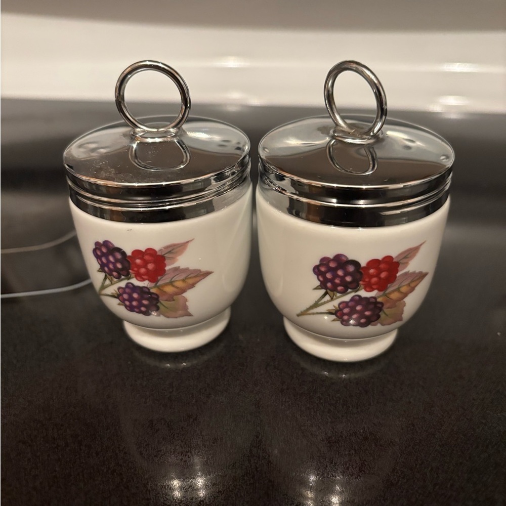 Royal Worcester Ceramic Jars with Berry Design(2) One egg coddlers